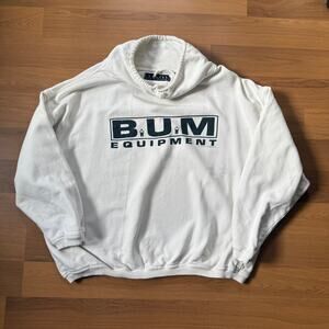 Vintage 90's BUM Equipment White Black Pullover Mock Neck Sweatshirt Sz Large